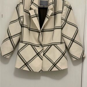 Classiques Entier Cream and Black Plaid Blazer